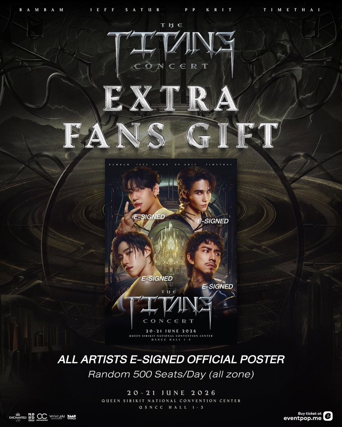 THE TITANS CONCERT จัดเต็มโค้งสุดท้าย!   แจก EXTRA FANS GIFT 1,000 รางวัล แทนคำขอบคุณ  ก่อนพบกับการรวมตัวครั้งประวัติศาสตร์ของ BAMBAM-JEFF-PP-TIMETHAI บนเวทีเดียว