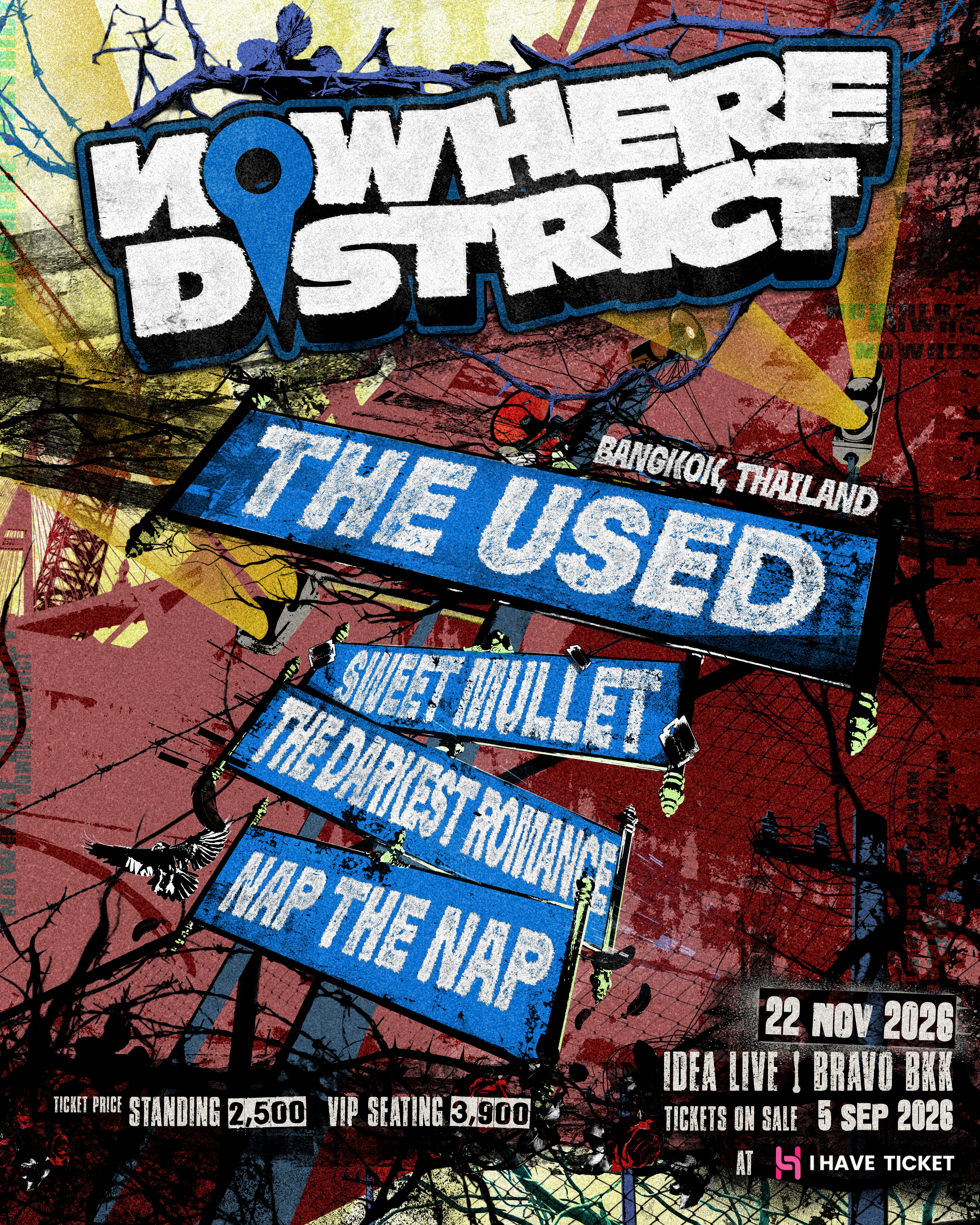 NOWHERE DISTRICT เทศกาลดนตรีน้องใหม่   เตรียมปักหมุดพื้นที่แห่งเสียงดนตรี พร้อม MAKE EMO GREAT AGAIN!   กับ The Used, Sweet Mullet, The Darkest Romance และ NAP THE NAP เจอกัน 22 พ.ย. นี้!