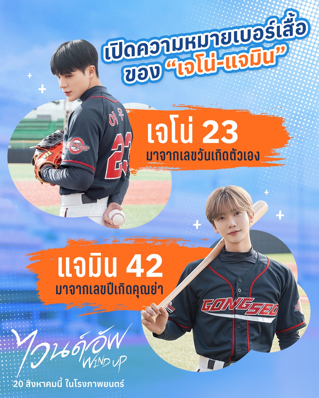 เผยเบื้องหลังความหมายสุดซึ้ง  ใต้หมายเลขบนเสื้อเบสบอล “เจโน่-แจมิน”  สู่สนามแห่งมิตรภาพใน “Wind Up ไวนด์อัพ”  20 สิงหาคมนี้ ในโรงภาพยนตร์